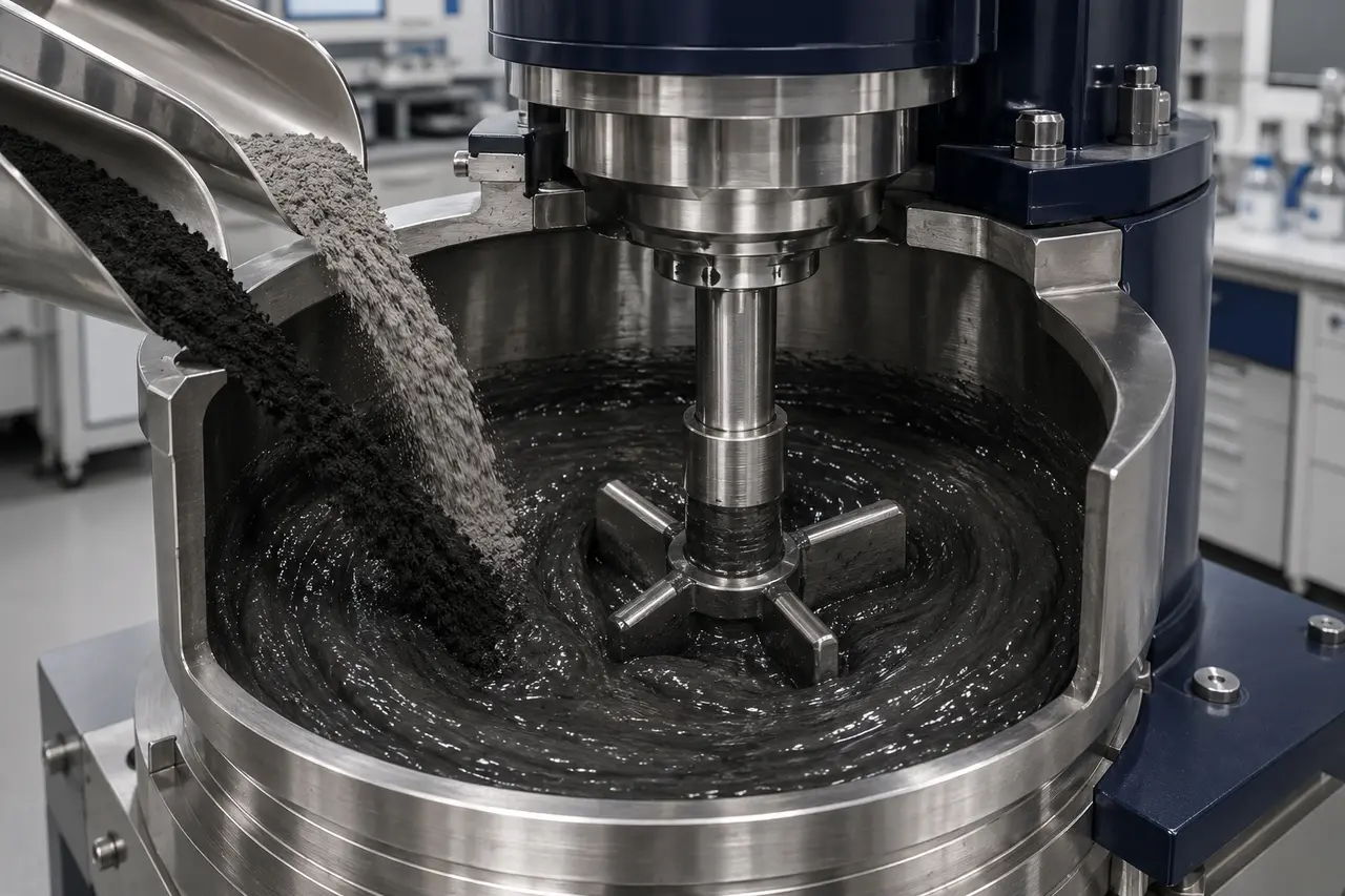 Graphite and silicon slurry mixing